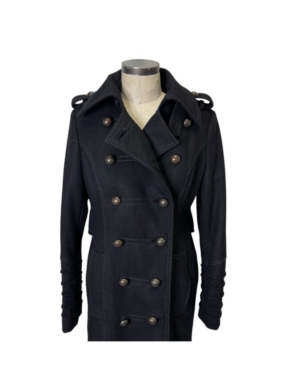 Vintage Y2K JLO Jennifer Lopez Double Breasted Military Wool Duster Trench Coat - Picture 3 of 11